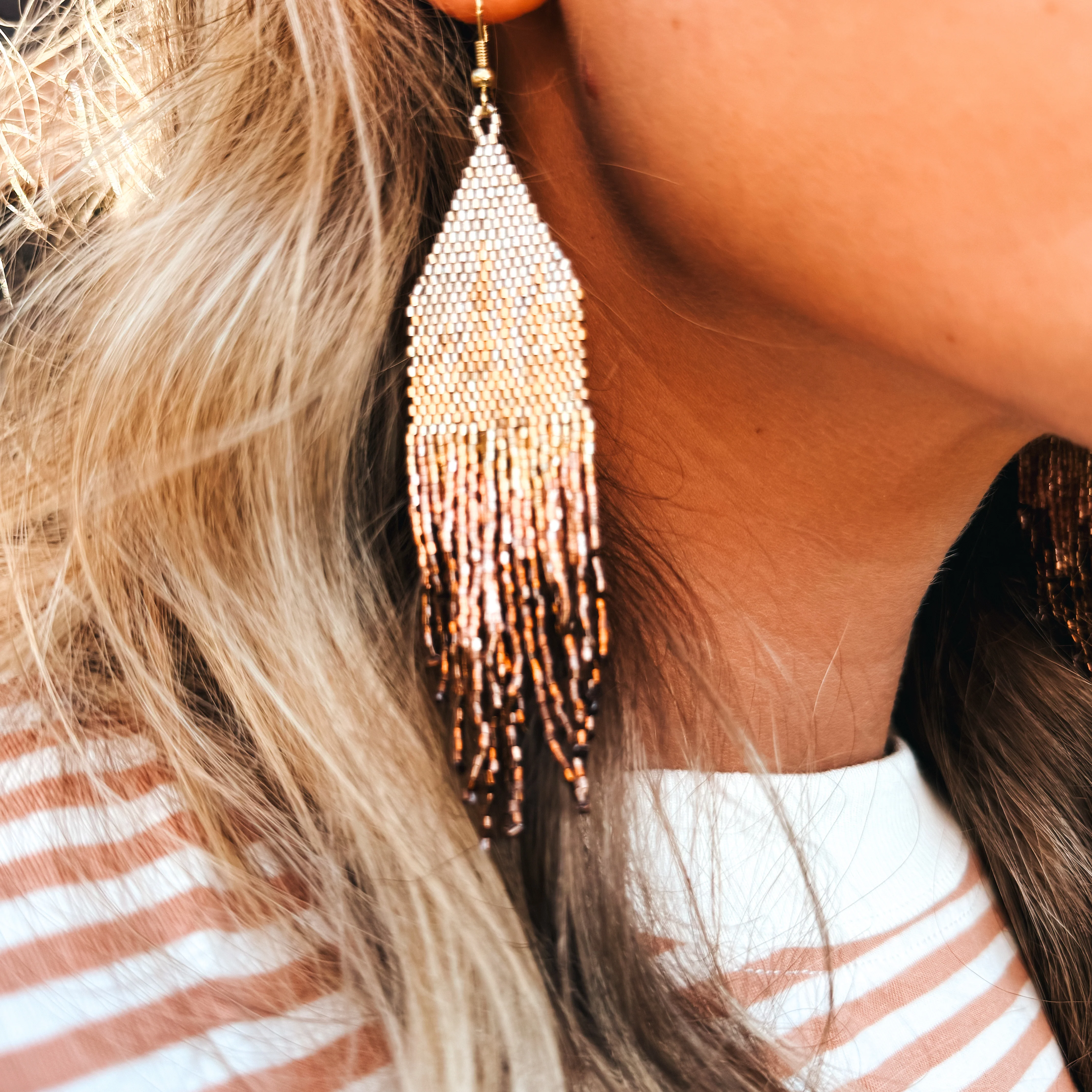 Claire Ombre Beaded Fringe Earrings - MIXED METALLIC - Image 3